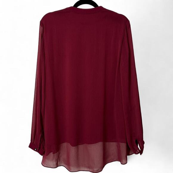 Soft Surroundings Burgundy Collarless Capizzi Top with Sheer Sleeves (L) - Picture 6 of 11